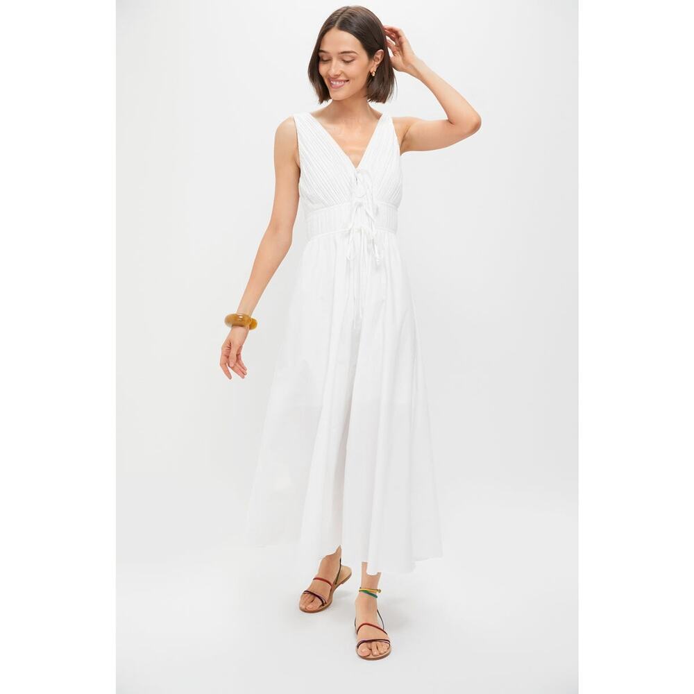 MOON RIVER White V-Neck Pleated Midi Dress Size XS NWT Retail $128 Tuckernuck